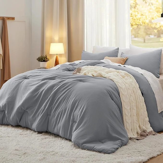 Professional Bedsure King Comforter Set Grey Soft Prewashed Bedding for All Seasons 3 Pieces GentleSoft™ Bed Set 1 Lightweight Comforter 104 quot x90 quot and 2 Pillowcases 20 quot x36 quot Unique