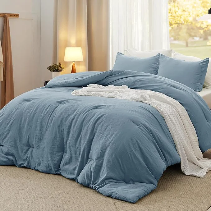 Secure Bedsure Oversized King Comforter Set Dusty Blue Soft Prewashed Bedding for All Seasons 3 Pieces GentleSoft™ Bed Set 1 Lightweight Comforter 120 quot x98 quot and 2 Pillowcases 20 quot x36 quot Original