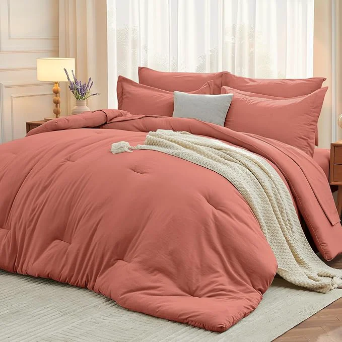 Official MUXHOMO 7 Pieces Queen Comforter Set Soft Bed in a Bag Queen Size All Season Bedding Set with Comforter Flat Sheet Fitted Sheet Pillowcases amp Shams Coral Red Dependable