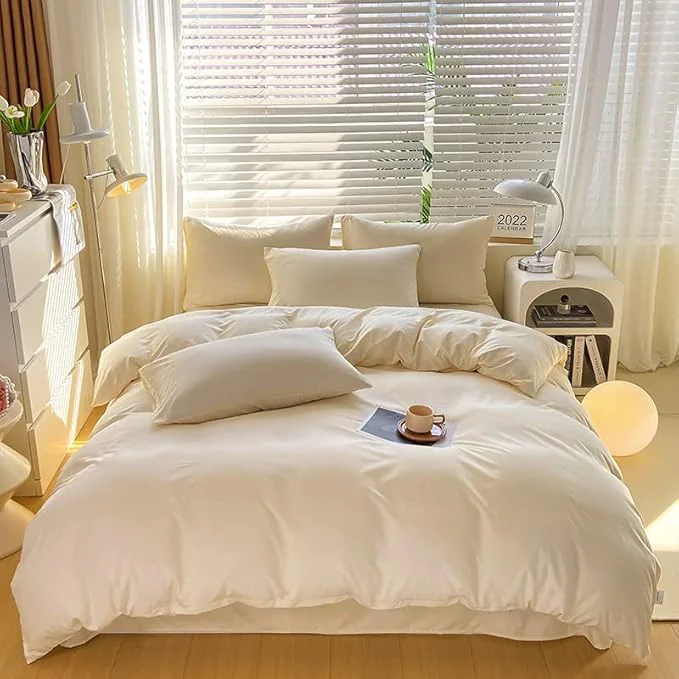 Expertly Made Cottonight Ivory Comforter Set Queen Beige White Bedding Comforter Set Full Off White Solid Blanket Quilts Cotton Modern Soft Breathable Modern Simple Ivory Bedding Set for Women Men Queen Bed Comfortable