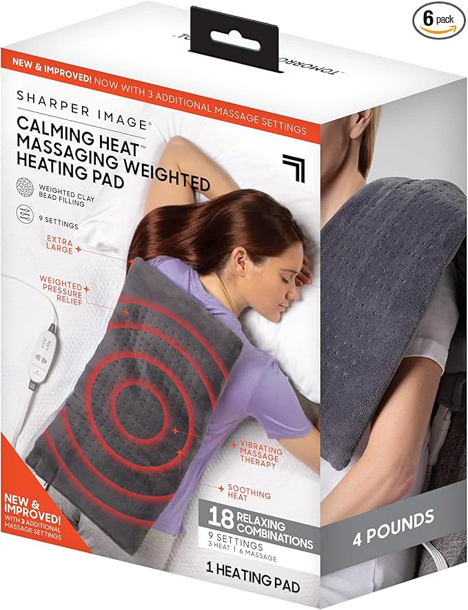 Long-Lasting Calming Heat Massaging Vibrations Weighted Heating Pad by Sharper Image Verified