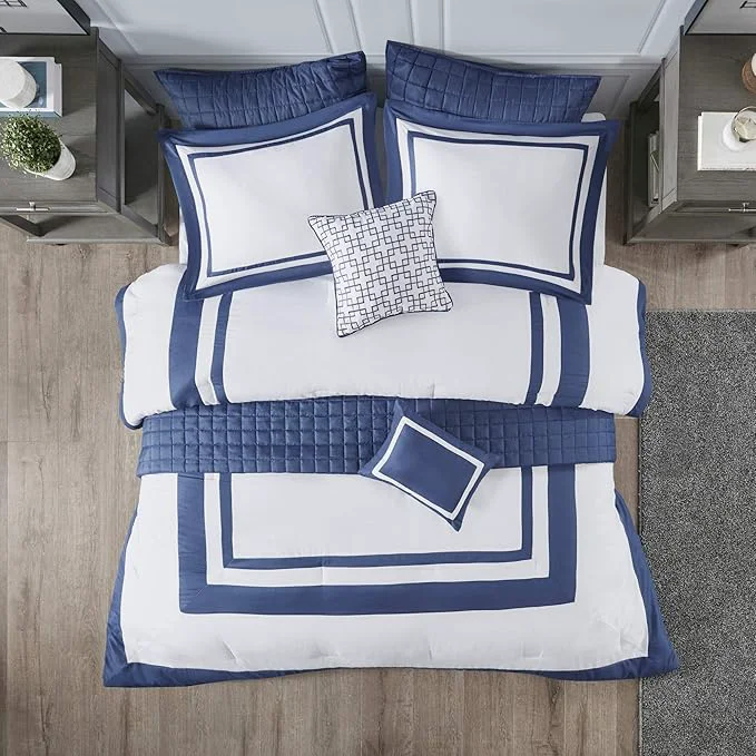 Quality Madison Park Heritage Comforter Quilt Combo Set – Modern Luxury Design All Season Down Bedding Matching Shams Decorative Pillows Full Queen 90 quot x90 quot Color Block Navy 8 Piece Innovative
