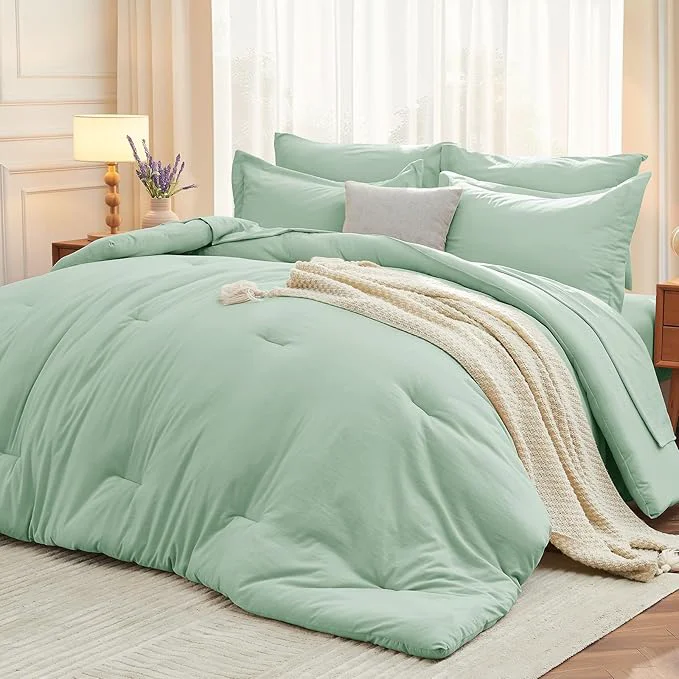Innovative MUXHOMO 5 Pieces Twin XL Comforter Set Soft Bed in a Bag Twin XL Size All Season Bedding Set with Comforter Flat Sheet Fitted Sheet Pillowcases amp Shams Sage Green Solid