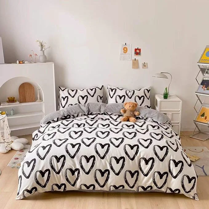 Elite Houseri Love Comforter Set Twin Heart Shaped Bedding Sets White and Black Comforter for Toddlers Boys Girls Love Heart Bedding Comforters Twin Size Comfortable