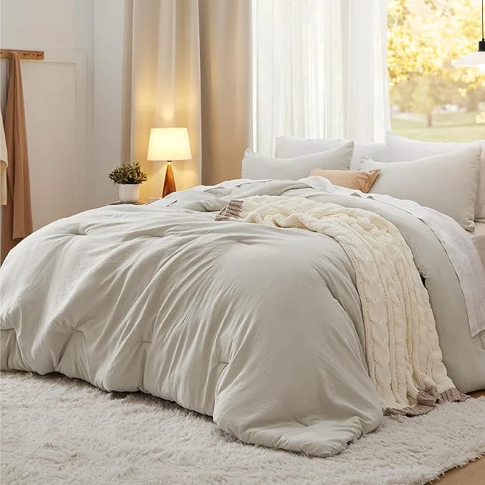Detailed Bedsure Oversized King Comforter Set Beige Soft Prewashed Bedding for All Seasons 3 Pieces GentleSoft™ Bed Set 1 Lightweight Comforter 120 quot x98 quot and 2 Pillowcases 20 quot x36 quot