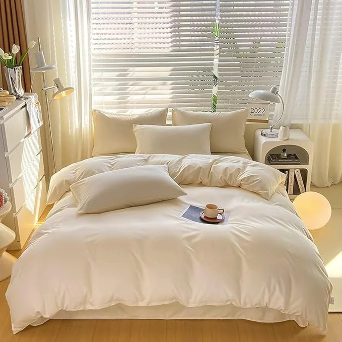 Exclusive Cottonight Cream White Comforter Set Full Ivory White Bedding Comforter Set Beige White Solid Blanket Quilts Modern Soft Breathable Ivory 3 Piece Off White Bedding Set for Women Men Secure