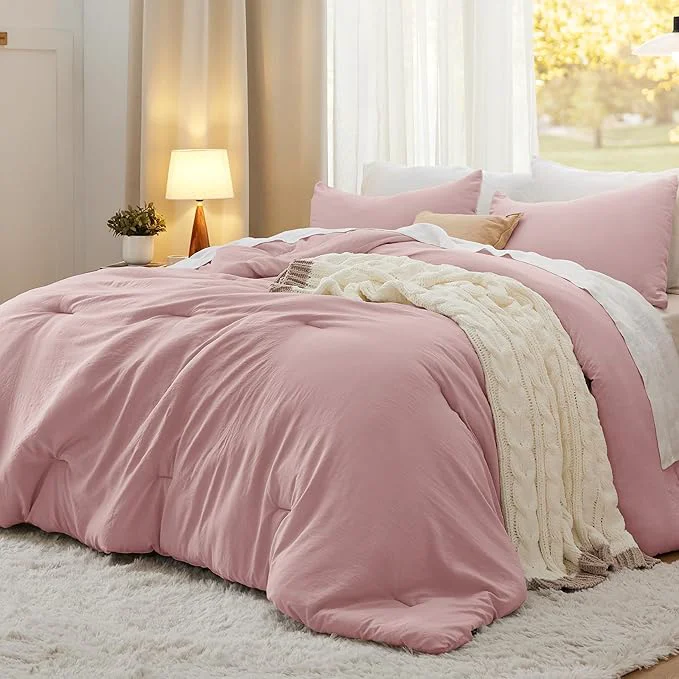 Safe Bedsure California King Comforter Set Pink Soft Prewashed Bedding for All Seasons 3 Pieces GentleSoft™ Bed Set 1 Lightweight Comforter 104 quot x96 quot and 2 Pillowcases 20 quot x36 quot Sophisticated