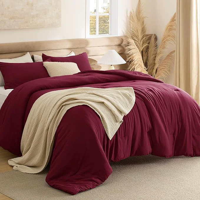 Original Design Bedsure Full Comforter Set Dark Red Soft Prewashed Bedding for All Seasons 3 Pieces GentleSoft™ Bed Set 1 Lightweight Comforter 82 quot x86 quot and 2 Pillowcases 20 quot x26 quot Outstanding