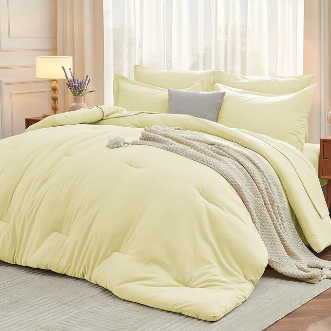 Proven MUXHOMO 5 Pieces Twin XL Comforter Set Soft Bed in a Bag Twin XL Size All Season Bedding Set with Comforter Flat Sheet Fitted Sheet Pillowcases amp Shams Cream Yellow Powerful