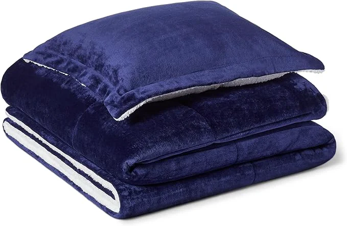 Environmentally Friendly Amazon Basics Reversible Sherpa Comforter Set with Pillow Sham Twin Twin XL Navy Elite