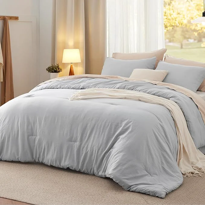 Premium Bedsure California King Comforter Set Light Grey Soft Prewashed Bedding for All Seasons 3 Pieces GentleSoft™ Bed Set 1 Lightweight Comforter 104 quot x96 quot and 2 Pillowcases 20 quot x36 quot Prestigious