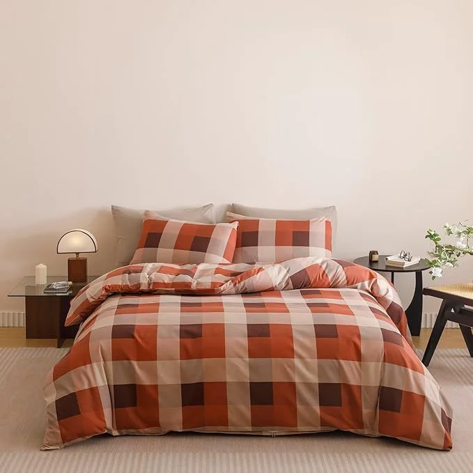 Casual Houseri Red Plaid Comforter Set King Vintage Grid Bedding Sets Clean