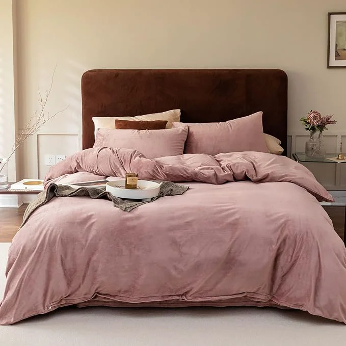 Next-Generation Cottonight Pink Velvet Comforter Set King Dusty Pink Flannel Bedding Comforter Set Winter Warm Blush Pink Heavyweight Warm Blanket Quilts Modern Winter Warm 3 Piece Velvet Comforter Set for King Bed Durable