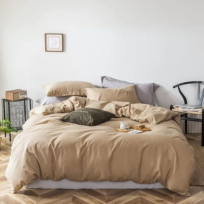 Trendy Cottonight Champagne Comforter Set Twin Khaki Bedding Set Full Solid Golden Color Blanket Quilts Soft Simple Breathable Modern Fashion Comforter Set for Women Men Premium Material