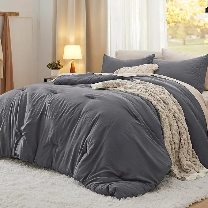 Reusable Bedsure Oversized King Comforter Set Dark Grey Soft Prewashed Bedding for All Seasons 3 Pieces GentleSoft™ Bed Set 1 Lightweight Comforter 120 quot x98 quot and 2 Pillowcases 20 quot x36 quot Stylish