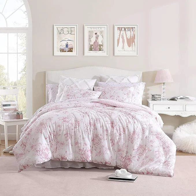 Comfortable Laura Ashley – Queen Comforter Set Reversible Cotton Bedding with Matching Shams Medium Weight for Year Round Use Oeko-Tex Coquette Room Decor Delphine Mauve Pink Easy-to-Use