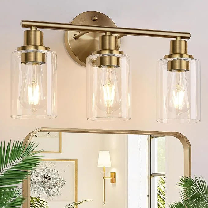 Original Zarbitta 3-Light Bathroom Light Fixtures Brushed Brass Bathroom Wall Lights Next-Generation