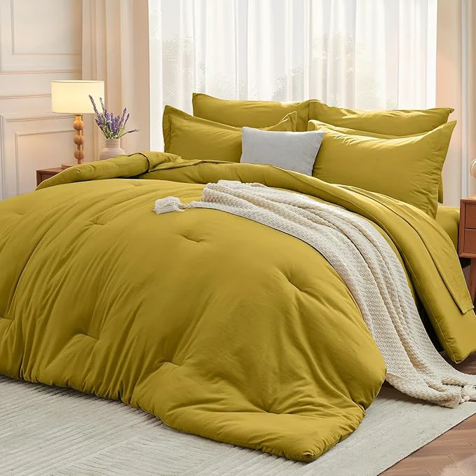 Official MUXHOMO 7 Pieces Queen Comforter Set Soft Bed in a Bag Queen Size All Season Bedding Set with Comforter Flat Sheet Fitted Sheet Pillowcases amp Shams Mustard Yellow Original Design