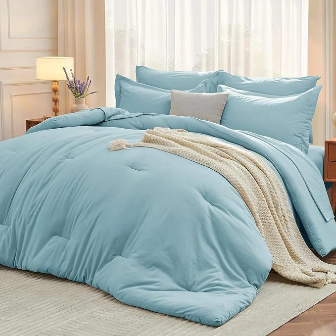 Recyclable MUXHOMO 7 Pieces Full Comforter Set Soft Bed in a Bag Full Size All Season Bedding Set with Comforter Flat Sheet Fitted Sheet Pillowcases amp Shams Lake Blue Professional