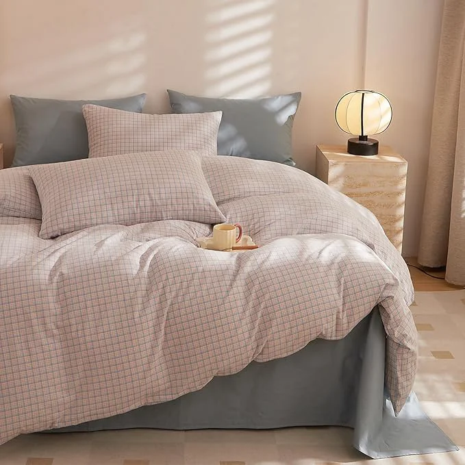 Exceptional HighBuy Twin XL Comforter Set Pink Blue Checkered Plaid Bedding Comforter Gingham for Boys Girls Boho Farmhouse Gingham Grid Pattern Comforter Set Soft Lightweight Bedding Set Elite