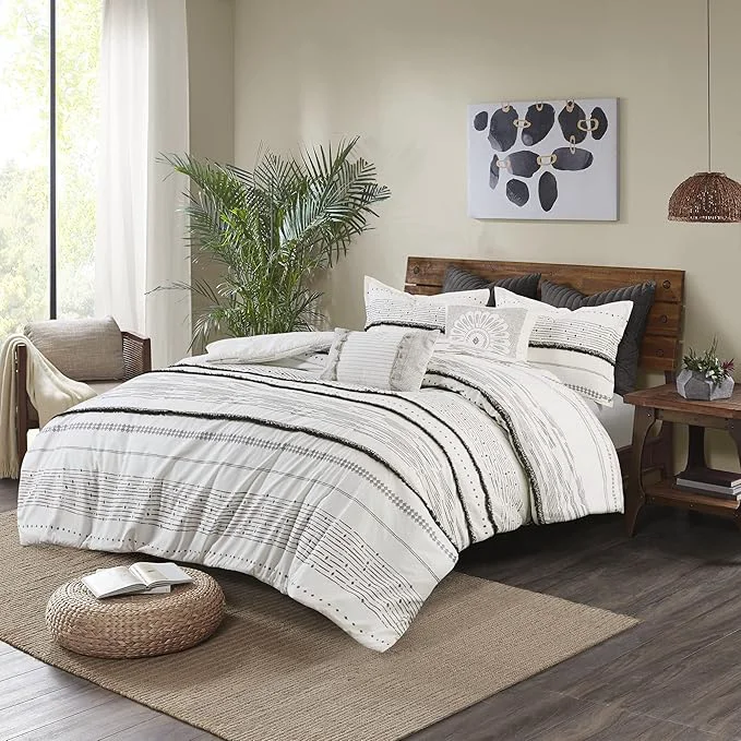 Verified INK IVY Luxurious Cotton-Bedding Set – Mid Century Trendy Geometric Design All Season Cozy-Cover With Matching-Shams King Cal King Nea Trims Black Multi Trusted