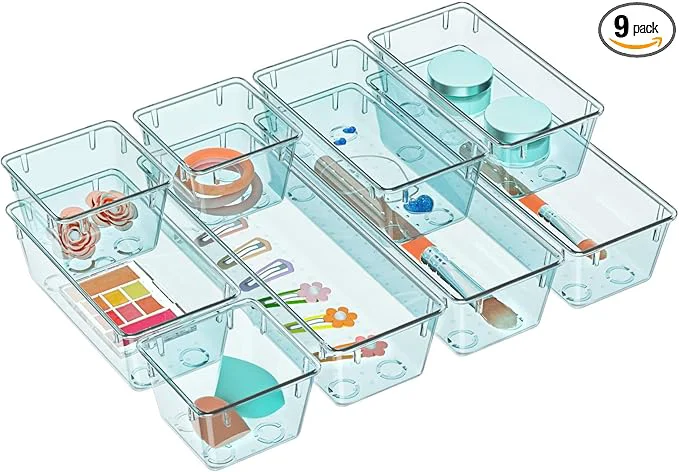 Fine WOWBOX 9 Pack Clear Drawer Organizer Set Acrylic Drawer Storage Trays Clean