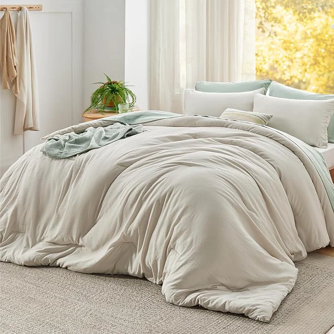 Trendy Bedsure Super King Plus Comforter Set Beige Soft Prewashed Bedding for All Seasons 3 Pieces GentleSoft™ Bed Set 1 Lightweight Comforter 128 quot x120 quot and 2 Pillowcases 20 quot x36 quot High-End