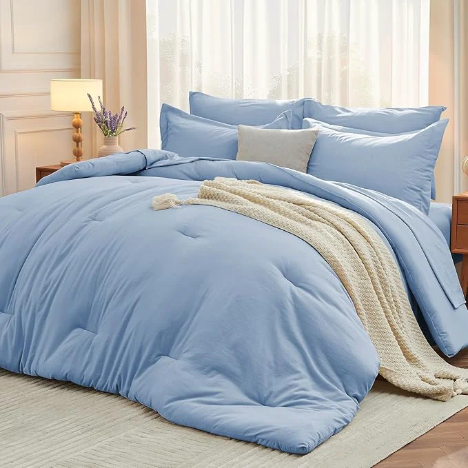 Functional MUXHOMO 7 Pieces King Comforter Set Soft Bed in a Bag King Size All Season Bedding Set with Comforter Flat Sheet Fitted Sheet Pillowcases amp Shams Greyish Blue Crafted