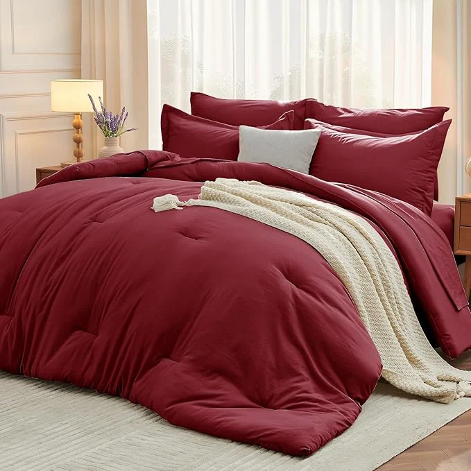 Specialty MUXHOMO 7 Pieces King Comforter Set Soft Bed in a Bag King Size All Season Bedding Set with Comforter Flat Sheet Fitted Sheet Pillowcases amp Shams Burgundy Red Pure