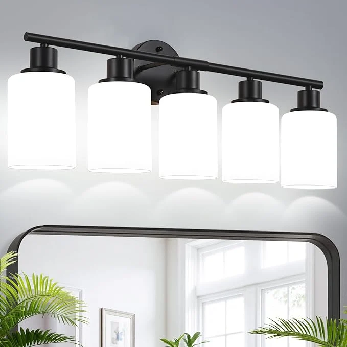 Detailed 5-Light Bathroom Light Fixtures Bathroom Wall Lamp Smooth