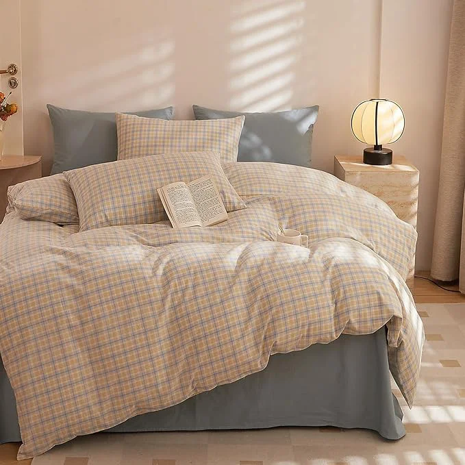 Classic HighBuy Yellow Gingham Comforter Set Twin XL Size Dust Blue Plaid Bedding Comforter Sets Boho Comforter Hotel Quality Bedding Sets with Sham Set for All Season Teen Boys Checkered Comforters Artisan