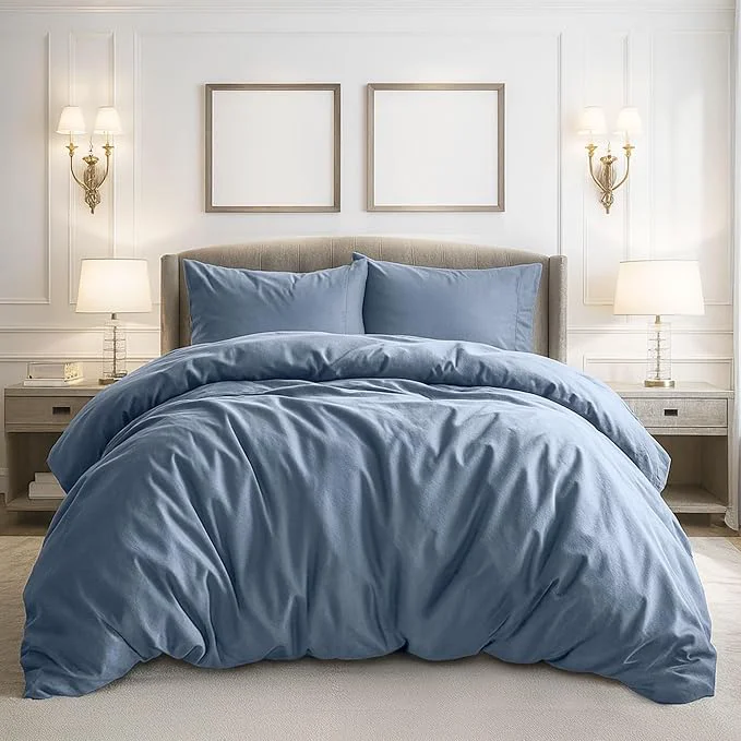 Enhanced Pure Bedding Duvet Cover Twin Twin XL Size – 2 Pieces Extra Soft Bedding Set Includes 1 Twin Duvet Cover 68×90 Inches with Zipper Closure amp 1 Pillow Sham Comforter Not Included Ash Blue Flexible