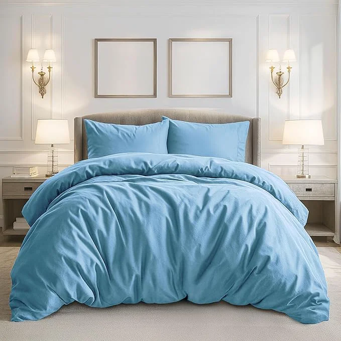 Certified Pure Bedding Duvet Cover Full Size – 3 Pieces Extra Soft Bedding Set Includes 1 Duvet Cover 80×90 Inches with Zipper Closure amp 2 Pillow Shams Comforter Not Included Sky Blue Clean