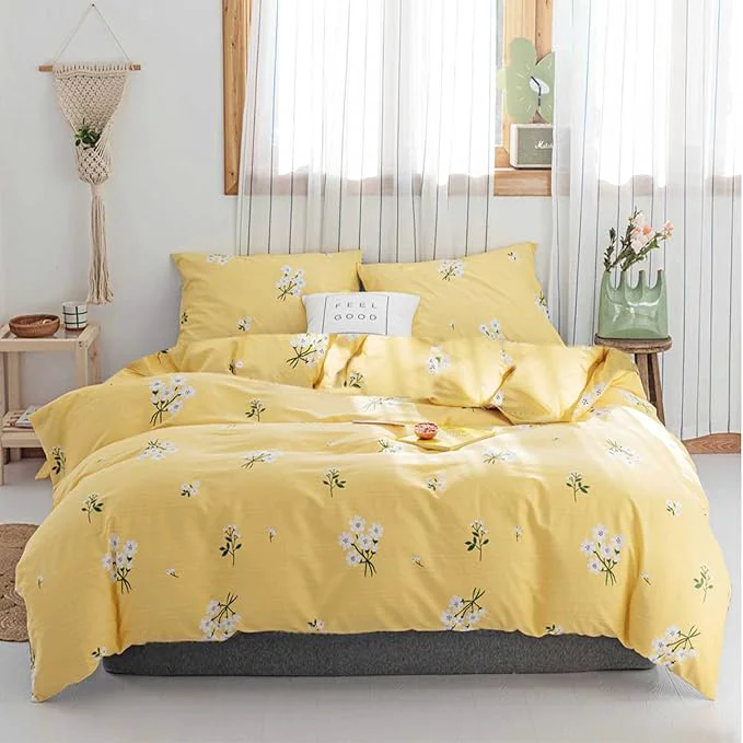 Exclusive HighBuy Yellow Flower Comforter Set King Size Girls Floral Bedding Set – 1 Cottagecore Comforter and 2 Pillow Shams Boho Chic Coquette Fluffy Comforter Set for King Bed Casual