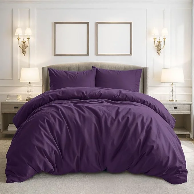 High-Quality Pure Bedding Duvet Cover Full Size – 3 Pieces Extra Soft Bedding Set Includes 1 Duvet Cover 80×90 Inches with Zipper Closure amp 2 Pillow Shams Comforter Not Included Purple Green