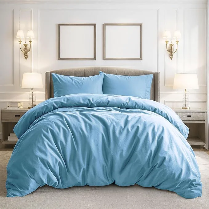 High-Grade Pure Bedding Duvet Cover Twin Twin XL Size – 2 Pieces Extra Soft Bedding Set Includes 1 Twin Duvet Cover 68×90 Inches with Zipper Closure amp 1 Pillow Sham Comforter Not Included Sky Blue Green