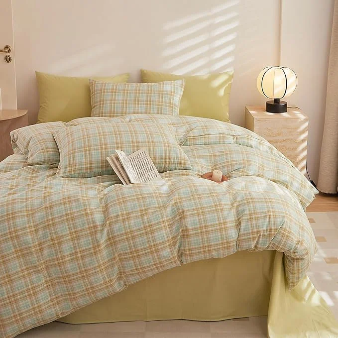 Refined HighBuy Blue Gingham Comforter Set Full Size Modern Checkered Plaid Comforter Set 3 Pieces Blue Grid Bed Comforter with 2 Pillowcases Fluffy Farmhouse Grid Plaid Bedding Set for All Seasons Verified