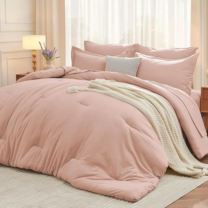 Relaxed MUXHOMO 5 Pieces Twin Comforter Set Soft Bed in a Bag Twin Size All Season Bedding Set with Comforter Flat Sheet Fitted Sheet Pillowcases amp Shams Rose Gold Elegant