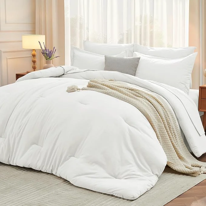 Safe MUXHOMO 7 Pieces Queen Comforter Set Soft Bed in a Bag Queen Size All Season Bedding Set with Comforter Flat Sheet Fitted Sheet Pillowcases amp Shams White Healthy