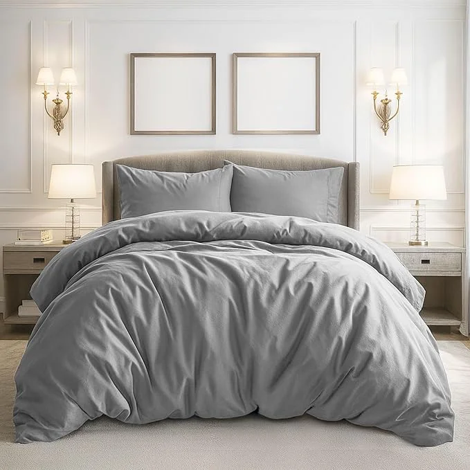 High-Grade Pure Bedding Duvet Cover King Size – 3 Pieces Extra Soft Bedding Set Includes 1 Duvet Cover 104×90 Inches with Zipper Closure amp 2 Pillow Shams Comforter Not Included Light Grey Fast
