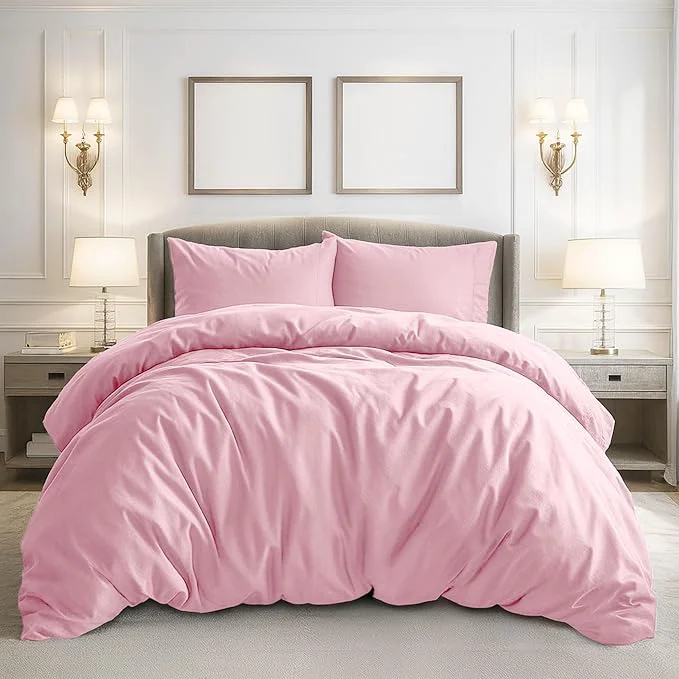 Relaxed Pure Bedding Duvet Cover Twin Twin XL Size – 2 Pieces Extra Soft Bedding Set Includes 1 Twin Duvet Cover 68×90 Inches with Zipper Closure amp 1 Pillow Sham Comforter Not Included Baby Pink High-Performance