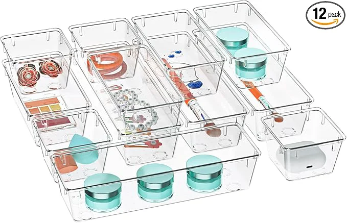 Natural WOWBOX 12 Pack Clear Drawer Organizer Set Acrylic Drawer Storage Trays Excellent