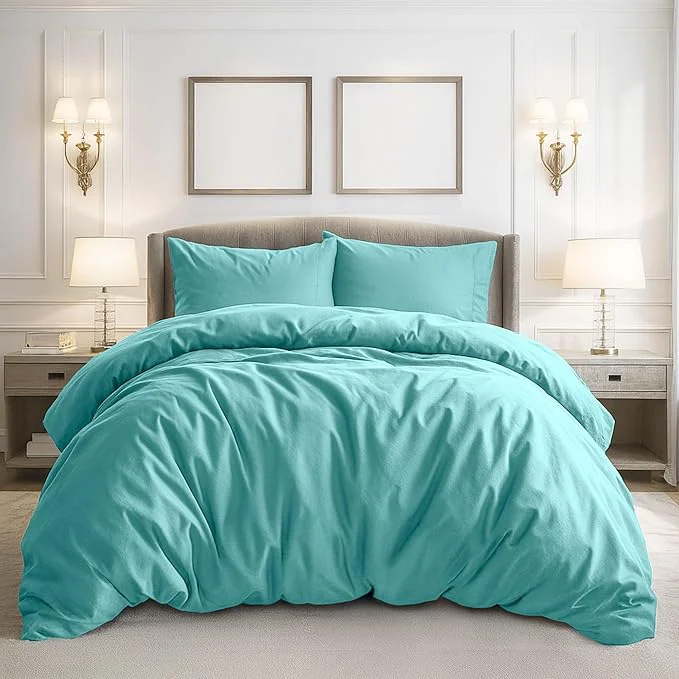 Top-Quality Pure Bedding Duvet Cover Full Size – 3 Pieces Extra Soft Bedding Set Includes 1 Duvet Cover 80×90 Inches with Zipper Closure amp 2 Pillow Shams Comforter Not Included Aqua Solid