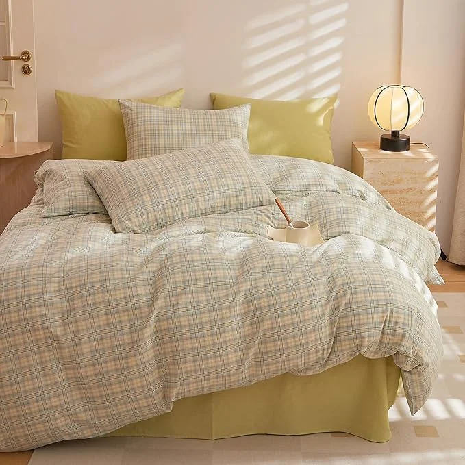 High-Quality HighBuy Green Gingham Comforter Set Twin XL 3 Pieces Cute Grid Comforter Girls Checkered Plaid Comforter Set with 2 Pillowcases Fluffy Soft Grid Printed Pattern Farmhouse Gingham Bedding Set Crafted