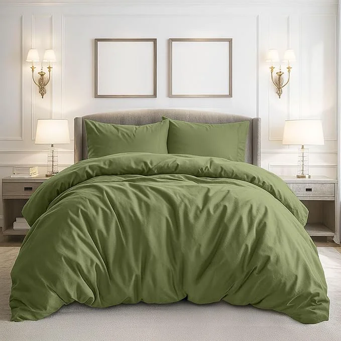Proven Pure Bedding Duvet Cover Full Size – 3 Pieces Extra Soft Bedding Set Includes 1 Duvet Cover 80×90 Inches with Zipper Closure amp 2 Pillow Shams Comforter Not Included Olive Green Professional