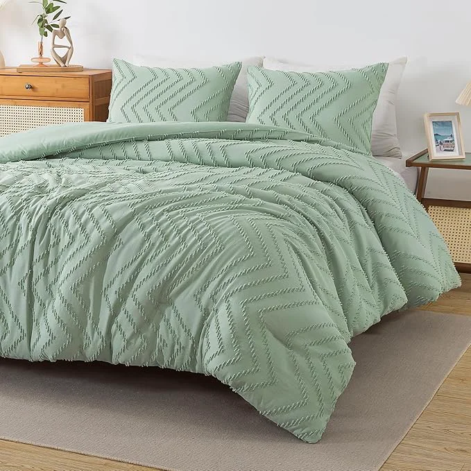 Convenient Andency Sage Green California King Comforter Set Boho Soft Fluffy Warm Lightweight Bedding Comforter Sets 3 Pieces Light Green Chevron Tufted Aesthetic Microfiber Lightweight Comforter Set Classic