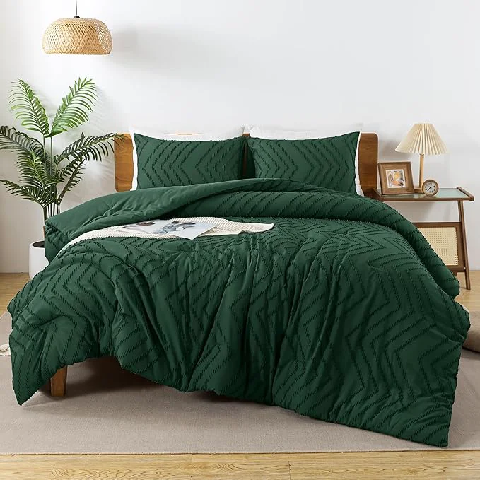 Superior Andency Emerald Green Oversized Super King Comforter Set 120×120 Extra Large King Size Comforter Oversize Boho Soft Warm Bedding Comforter Sets 3 Pieces Aesthetic Chevron Textured Bedding Set Enhanced
