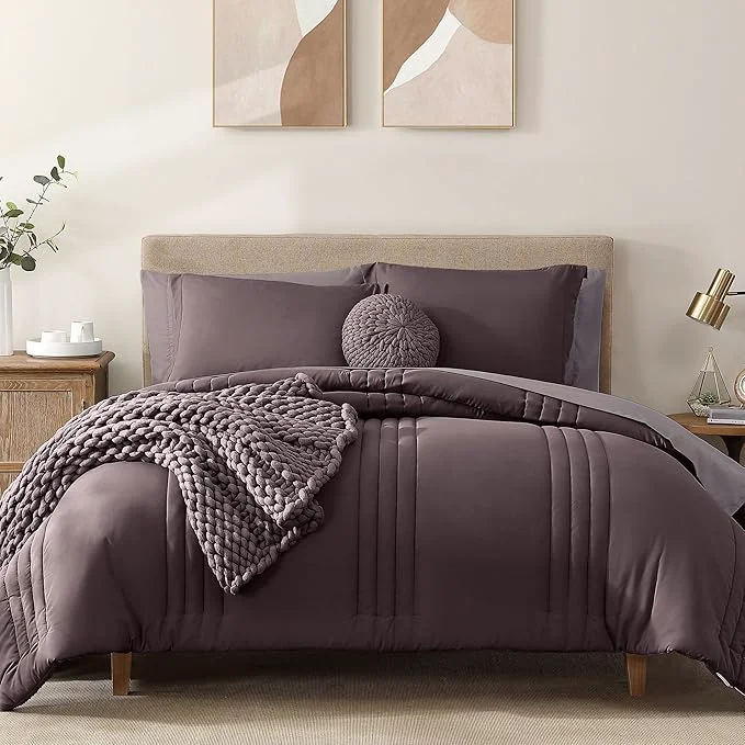Exclusive Monbix Full Size Comforter Set – 7 Pieces Bed in a Bag Full ltalian Plum Bedding Sets with Comforter All Seasons Comforter Bed Set with Sheets Pillowcases amp Shams Original Design