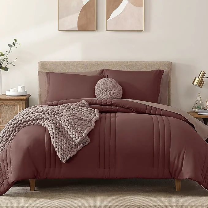 Excellent Monbix King Size Comforter Set – 7 Pieces Bed in a Bag King Dark Red Bedding Sets with Comforter All Seasons Comforter Bed Set with Sheets Pillowcases amp Shams Elegant
