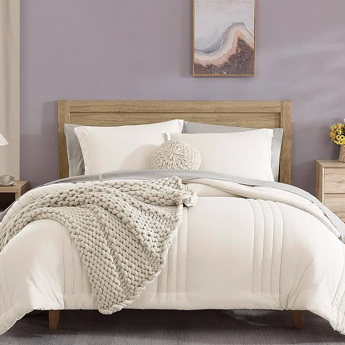 Effective Monbix Full Comforter Set – 7 Pieces White Bed in a Bag Full Size Bedding Sets with Comforters All Seasons Comforter with Sheets Pillowcases amp Shams Top-Quality